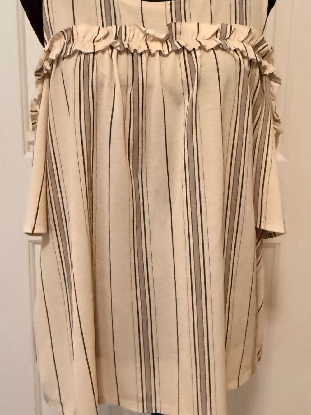 LC Lauren Conrad Cream and Black Striped Ruffle Cold Shoulder Blouse